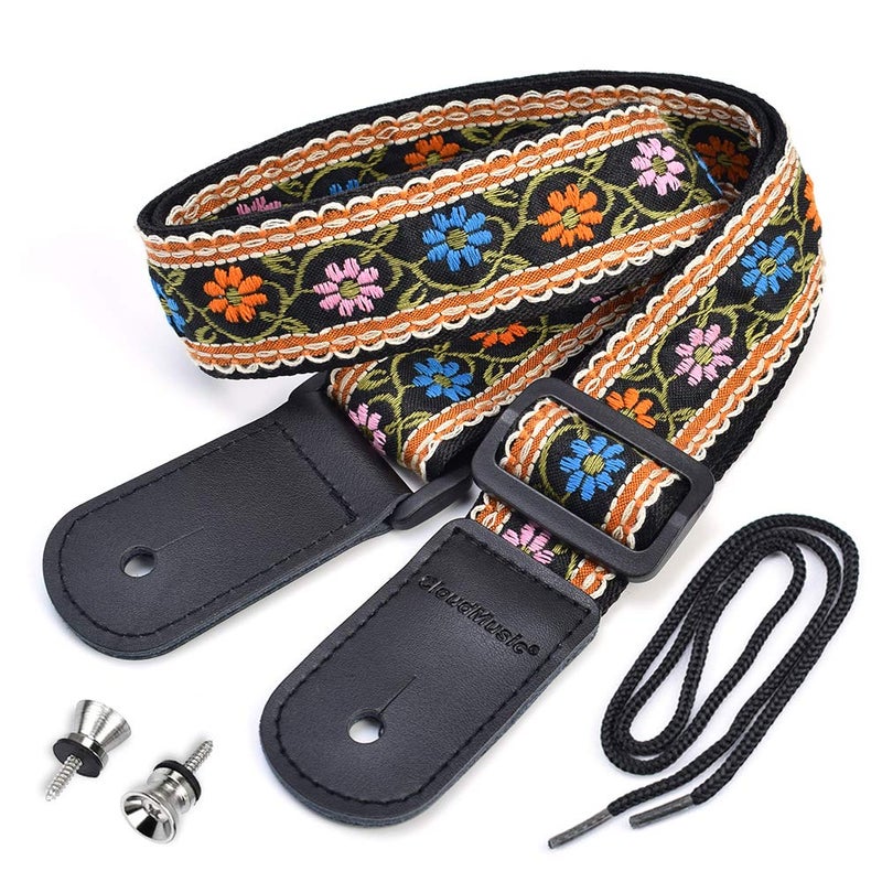 CLOUDMUSIC Tenor Concert Soprano Baritone Ukulele Strap Coloful Hawaii Floral Jacquard For Adult Size And Kids(Blue Orange Pink Flowers) - Image 1